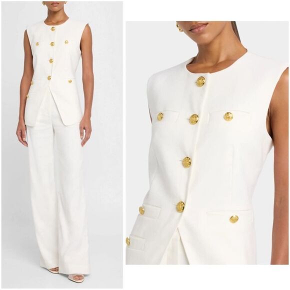 Veronica Beard Jackets & Blazers - Veronica Beard Tamara White Linen Collarless Vest